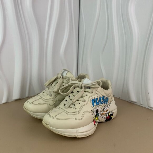 Disney X Gucci Reyton Ivory White Donald Duck Print Sneakers G 34 With Box - Picture 1 of 9